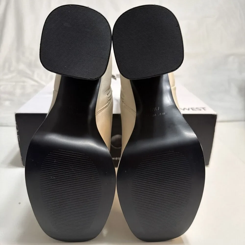 Nine West 7. Bootie Velo3 Ivory Platform Faux Leather Block Heel Ankle Boots NIB - Picture 6 of 11